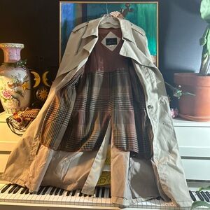 Sears Men's Beige Trench Coat with Removable Wool Plaid Lining 42R